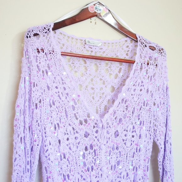 lilac iridescent sequin knit button up cardigan - Picture 3 of 9